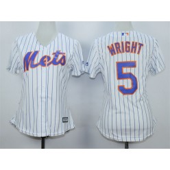 MLB New York Mets 5 David Wright White With Blue Strip Women Jersey