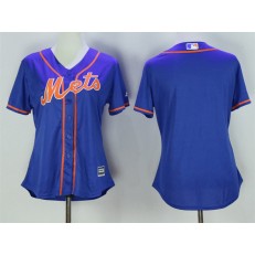 MLB New York Mets Blank Alternate Blue With Gray Stitched Cool Base Women Jersey