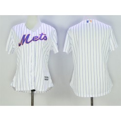 MLB New York Mets Blank White With Blue Strip Women Jersey