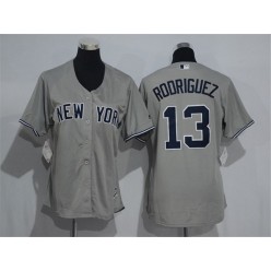 MLB New York Yankees 13 Alex Rodriguez Grey Road Stitched Women Jersey