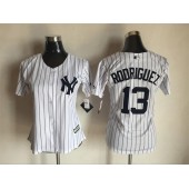 MLB New York Yankees 13 Alex Rodriguez White Strip Fashion Stitched Baseball Women Jersey