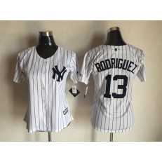 MLB New York Yankees 13 Alex Rodriguez White Strip Fashion Stitched Baseball Women Jersey
