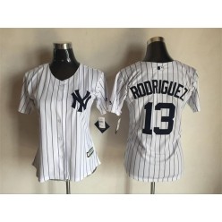 MLB New York Yankees 13 Alex Rodriguez White Strip Fashion Stitched Baseball Women Jersey