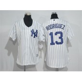 MLB New York Yankees 13 Alex Rodriguez White Strip Home Stitched Women Jersey