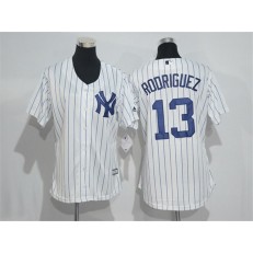 MLB New York Yankees 13 Alex Rodriguez White Strip Home Stitched Women Jersey