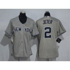MLB New York Yankees 2 Derek Jeter Grey Road Stitched Women Jersey