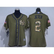 MLB New York Yankees 2 Derek Jeter Olive Green Salute to Service Women Jersey