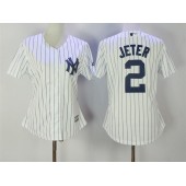 MLB New York Yankees 2 Derek Jeter White Strip Fashion Stitched Baseball Women Jersey