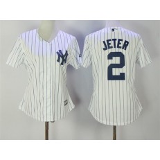 MLB New York Yankees 2 Derek Jeter White Strip Fashion Stitched Baseball Women Jersey