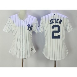 MLB New York Yankees 2 Derek Jeter White Strip Fashion Stitched Baseball Women Jersey