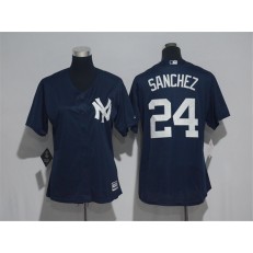 MLB New York Yankees 24 Gary Sanchez Navy Cool Base Women Jersey