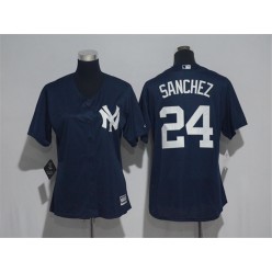 MLB New York Yankees 24 Gary Sanchez Navy Cool Base Women Jersey