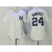 MLB New York Yankees 24 Gary Sanchez White Strip Fashion Stitched Baseball Women Jersey