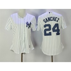 MLB New York Yankees 24 Gary Sanchez White Strip Fashion Stitched Baseball Women Jersey