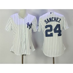 MLB New York Yankees 24 Gary Sanchez White Strip Fashion Stitched Baseball Women Jersey