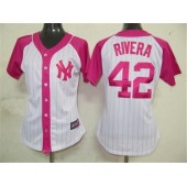 MLB New York Yankees 42 Mariano Rivera White-Pink Splash Fashion Embroidered Women Jersey