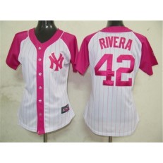 MLB New York Yankees 42 Mariano Rivera White-Pink Splash Fashion Embroidered Women Jersey