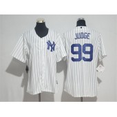 MLB New York Yankees 99 Aaron Judge White Strip Home Stitched Women Jersey