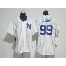 MLB New York Yankees 99 Aaron Judge White Strip Home Stitched Women Jersey