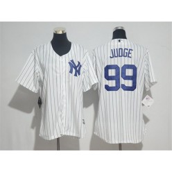 MLB New York Yankees 99 Aaron Judge White Strip Home Stitched Women Jersey