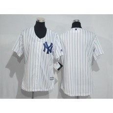 MLB New York Yankees Blank White Strip Home Stitched Women Jersey