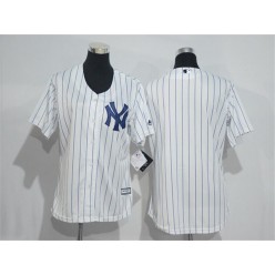 MLB New York Yankees Blank White Strip Home Stitched Women Jersey