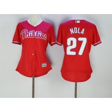 MLB Philadelphia Phillies 27 Aaron Nola Red Cool Base Women Jersey