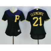MLB Pittsburgh Pirates 21 Roberto Clemente Black Alternate Stitched Women Jersey