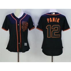 MLB San Francisco Giants 12 Joe Panik Black SF Cool Base Baseball Women Jersey