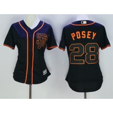 MLB San Francisco Giants 28 Buster Posey Black SF Cool Base Baseball Women Jersey