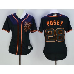 MLB San Francisco Giants 28 Buster Posey Black SF Cool Base Baseball Women Jersey