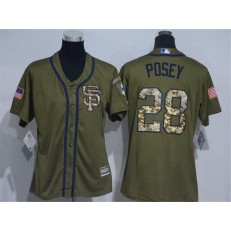 MLB San Francisco Giants 28 Buster Posey Green Salute to Service Majestic Baseball Women Jersey