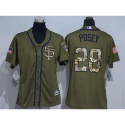 MLB San Francisco Giants 28 Buster Posey Green Salute to Service Majestic Baseball Women Jersey