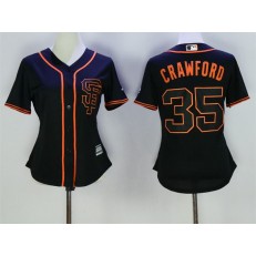MLB San Francisco Giants 35 Brandon Crawford Black SF Cool Base Baseball Women Jersey