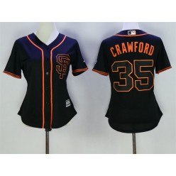 MLB San Francisco Giants 35 Brandon Crawford Black SF Cool Base Baseball Women Jersey