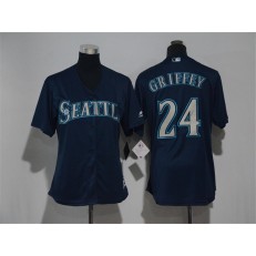 MLB Seattle Mariners 24 Ken Griffey Navy Blue Alternate Stitched Women Jersey