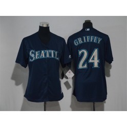 MLB Seattle Mariners 24 Ken Griffey Navy Blue Alternate Stitched Women Jersey