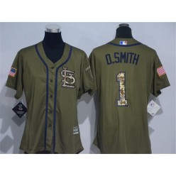 MLB St.Louis Cardinals 1 Ozzie Smith Green Salute to Service Majestic Baseball Women Jersey