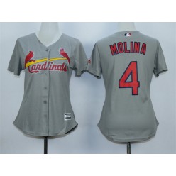 MLB St.Louis Cardinals 4 Yadier Molina 2015 Grey Women Jersey