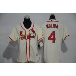 MLB St.Louis Cardinals 4 Yadier Molina Retired Cream Cool Base Baseball Women Jersey