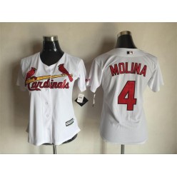 MLB St.Louis Cardinals 4 Yadier Molina White Women Jersey