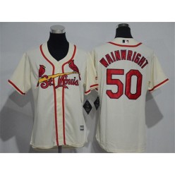 MLB St.Louis Cardinals 50 Adam Wainwright Retired Cream Cool Base Baseball Women Jersey
