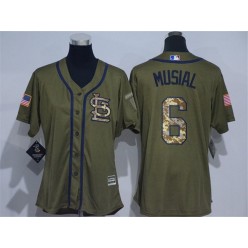 MLB St.Louis Cardinals 6 Stan Musial Green Salute to Service Majestic Baseball Women Jersey