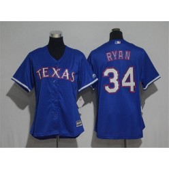 MLB Texas Rangers 34 Nolan Ryan Blue Alternate Stitched Women Jersey