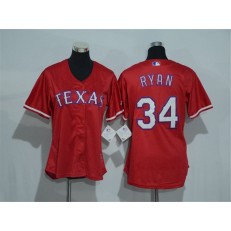 MLB Texas Rangers 34 Nolan Ryan Red Alternate Stitched Baseball Women Jersey
