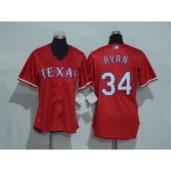 MLB Texas Rangers 34 Nolan Ryan Red Alternate Stitched Baseball Women Jersey