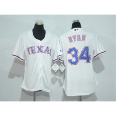 MLB Texas Rangers 34 Nolan Ryan White Home Stitched Women Jersey