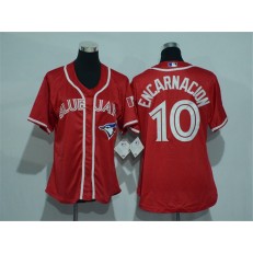 MLB Toronto Blue Jays 10 Edwin Encarnacion Red Canada Day Stitched Baseball Women Jersey