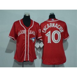 MLB Toronto Blue Jays 10 Edwin Encarnacion Red Canada Day Stitched Baseball Women Jersey