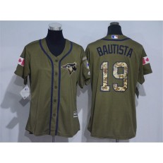 MLB Toronto Blue Jays 19 Jose Bautista Green Salute to Service Majestic Baseball Women Jersey